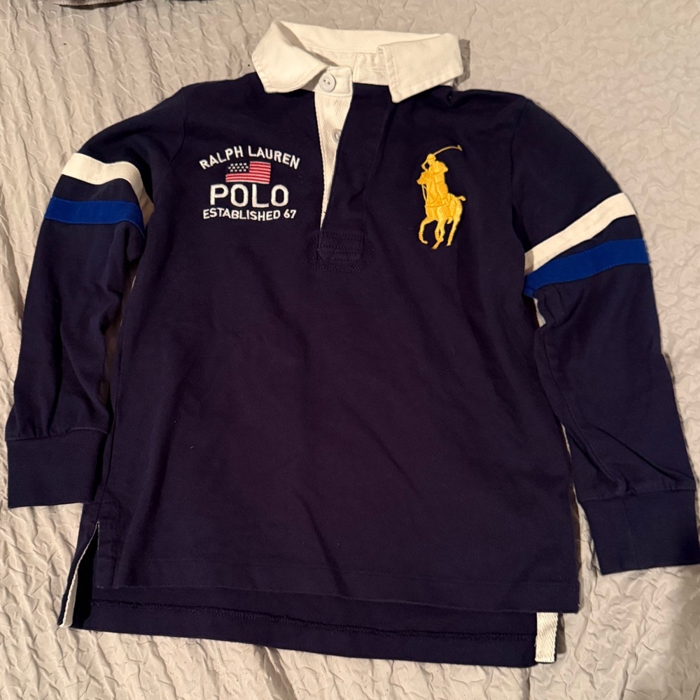 Ralph Lauren Kids Polo Shirt in Dark Blue with White and Yellow Accents